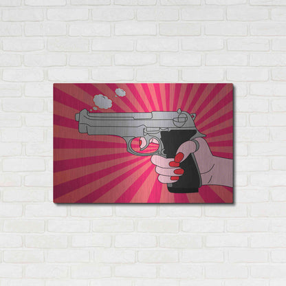 Luxe Metal Art 'Stock-Vector-Pointed-Gun-Illustration-136690664' by Mark Ashkenazi, Metal Wall Art,36x24