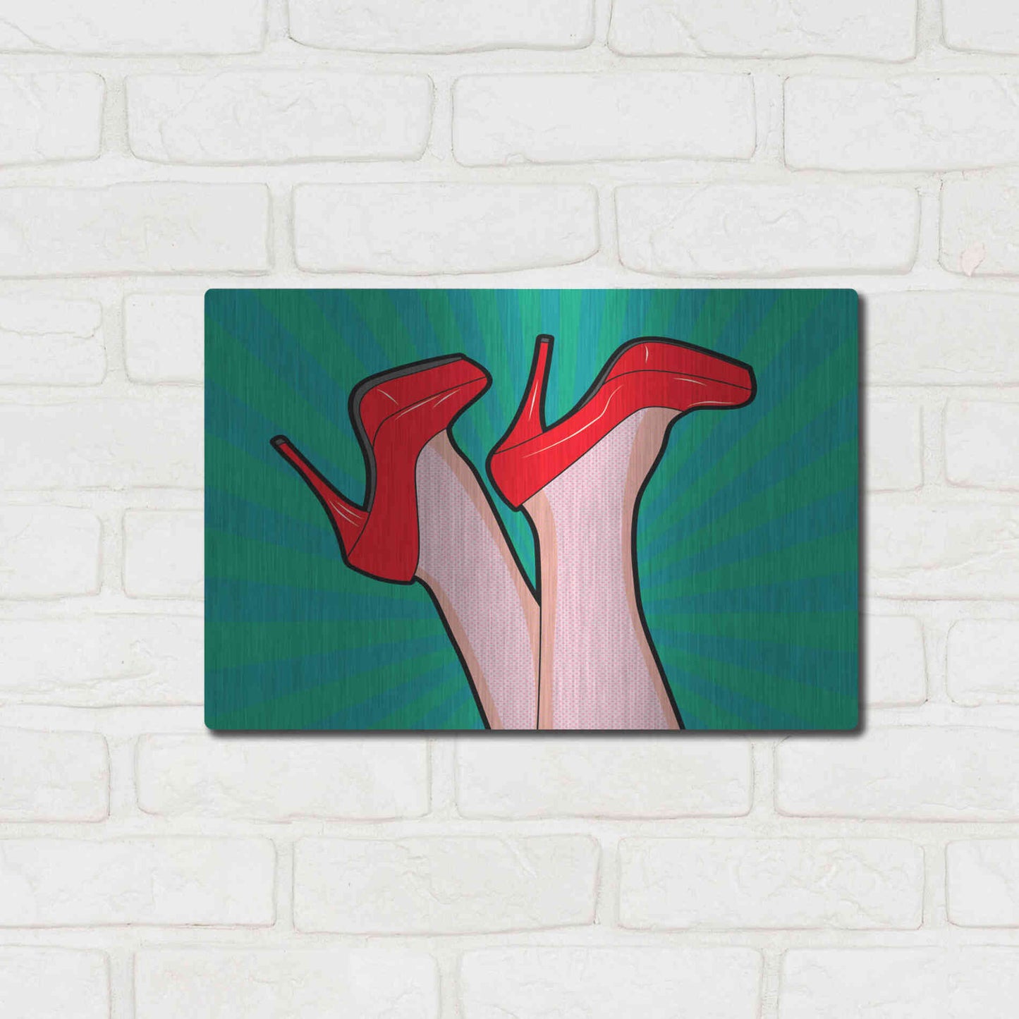 Luxe Metal Art 'Woman Legs With A Red Sexy Shoes' by Mark Ashkenazi, Metal Wall Art,16x12