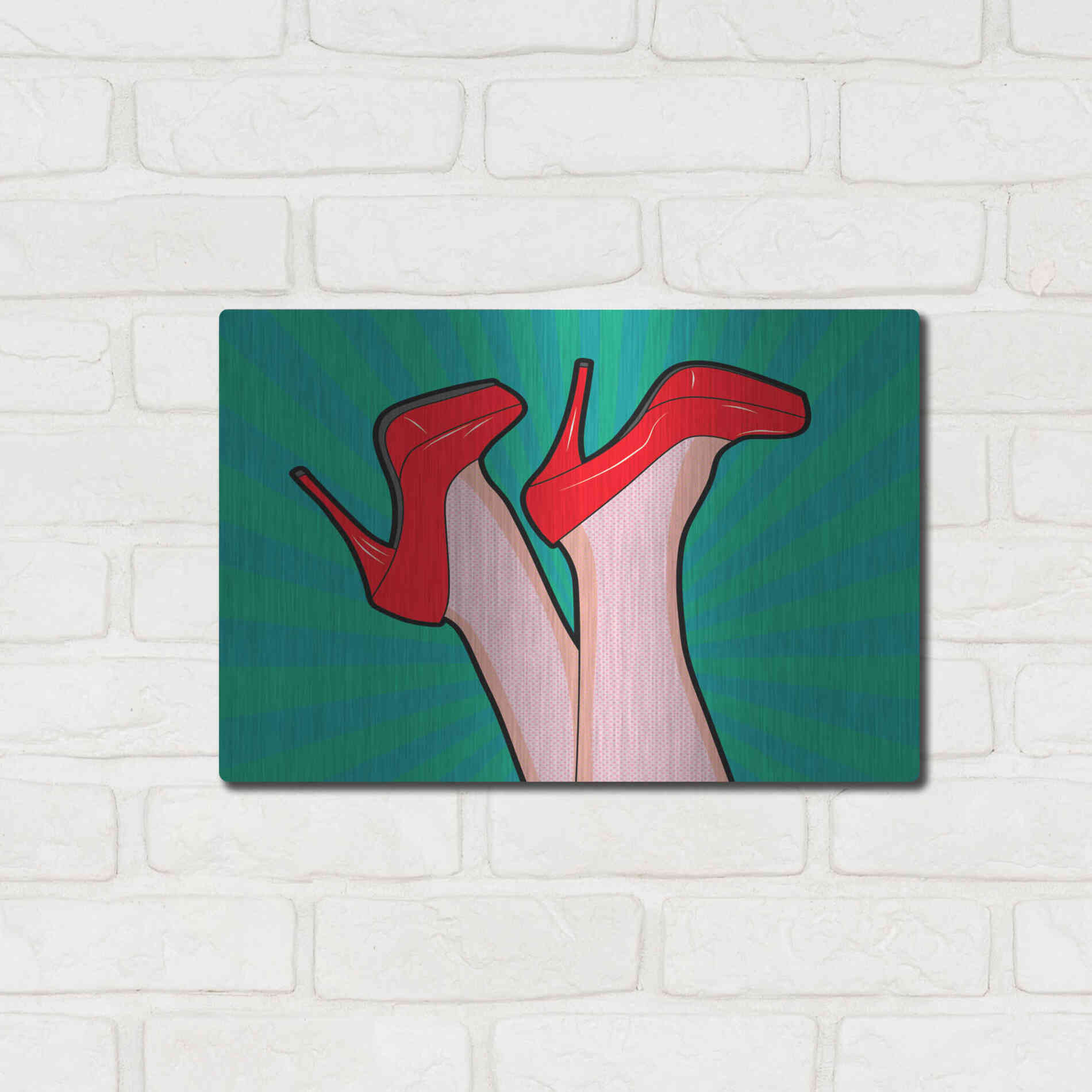 Luxe Metal Art 'Woman Legs With A Red Sexy Shoes' by Mark Ashkenazi, Metal Wall Art,16x12