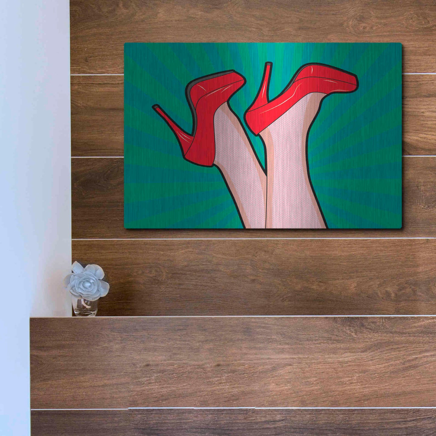 Luxe Metal Art 'Woman Legs With A Red Sexy Shoes' by Mark Ashkenazi, Metal Wall Art,16x12