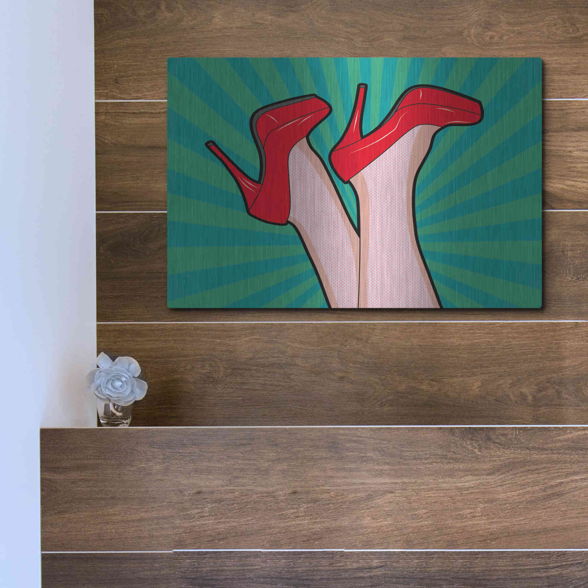 Luxe Metal Art 'Woman Legs With A Red Sexy Shoes' by Mark Ashkenazi, Metal Wall Art,16x12