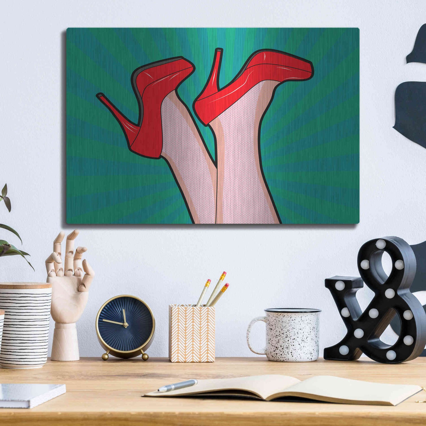 Luxe Metal Art 'Woman Legs With A Red Sexy Shoes' by Mark Ashkenazi, Metal Wall Art,16x12