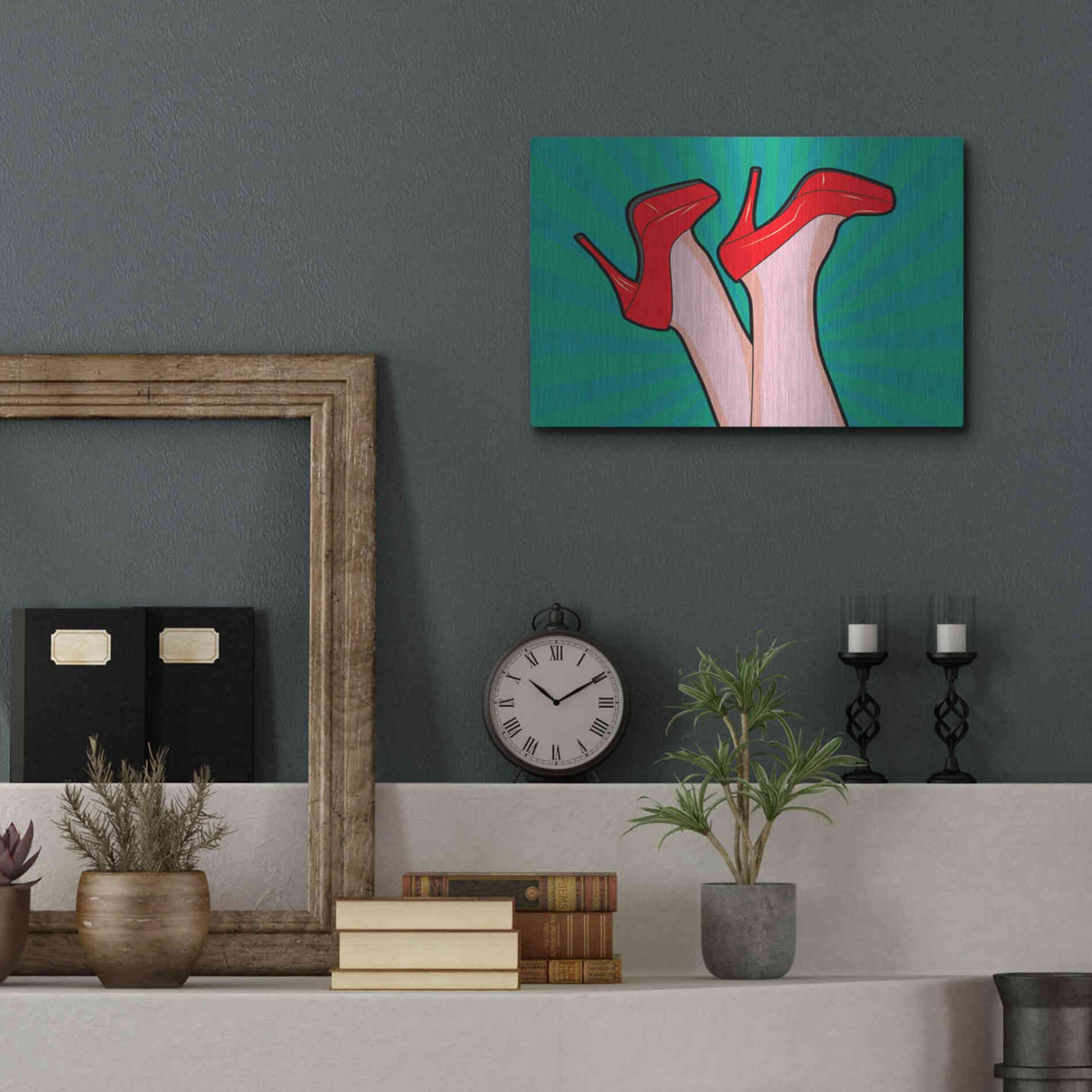 Luxe Metal Art 'Woman Legs With A Red Sexy Shoes' by Mark Ashkenazi, Metal Wall Art,16x12