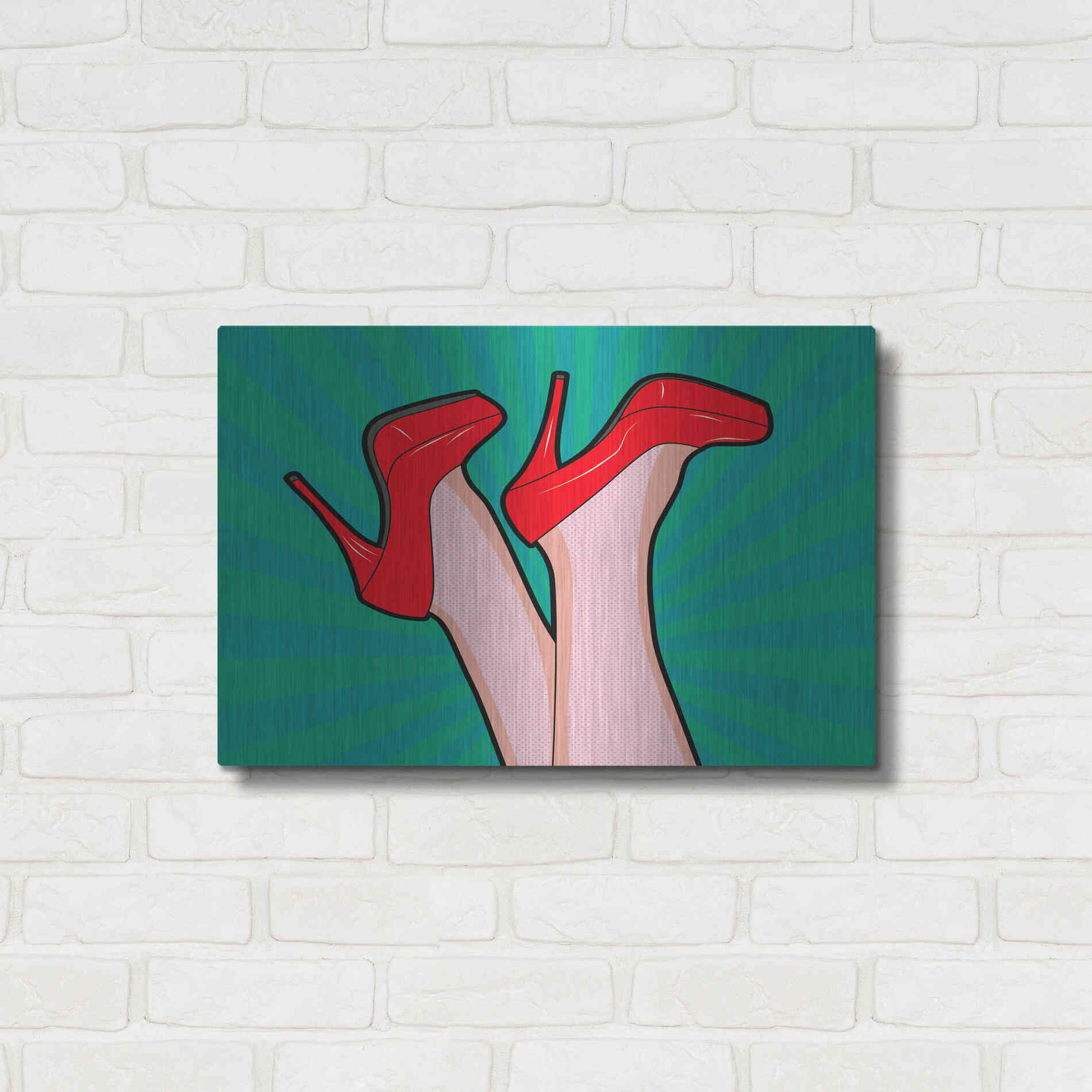 Luxe Metal Art 'Woman Legs With A Red Sexy Shoes' by Mark Ashkenazi, Metal Wall Art,24x16