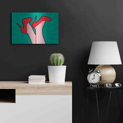 Luxe Metal Art 'Woman Legs With A Red Sexy Shoes' by Mark Ashkenazi, Metal Wall Art,24x16