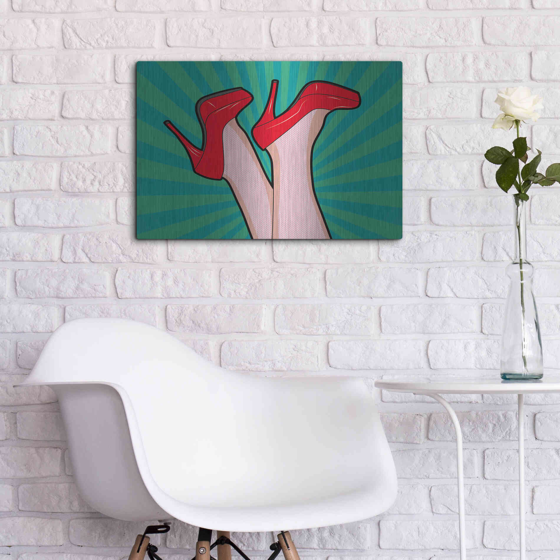 Luxe Metal Art 'Woman Legs With A Red Sexy Shoes' by Mark Ashkenazi, Metal Wall Art,24x16