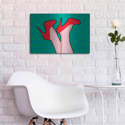 Luxe Metal Art 'Woman Legs With A Red Sexy Shoes' by Mark Ashkenazi, Metal Wall Art,24x16