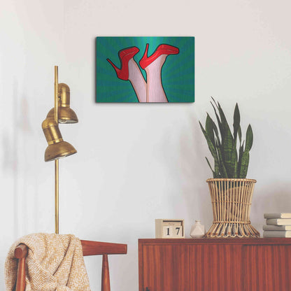 Luxe Metal Art 'Woman Legs With A Red Sexy Shoes' by Mark Ashkenazi, Metal Wall Art,24x16