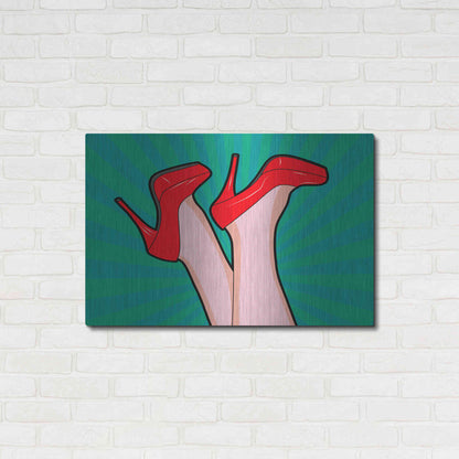 Luxe Metal Art 'Woman Legs With A Red Sexy Shoes' by Mark Ashkenazi, Metal Wall Art,36x24