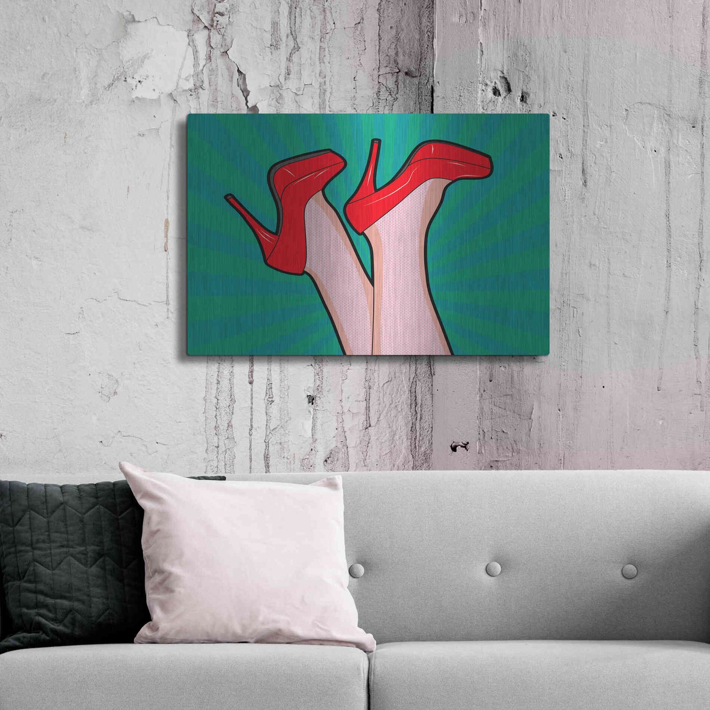 Luxe Metal Art 'Woman Legs With A Red Sexy Shoes' by Mark Ashkenazi, Metal Wall Art,36x24