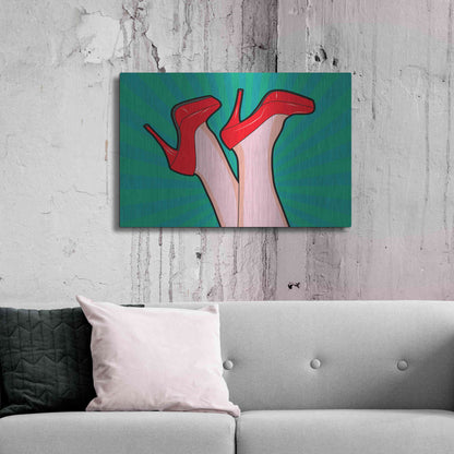 Luxe Metal Art 'Woman Legs With A Red Sexy Shoes' by Mark Ashkenazi, Metal Wall Art,36x24