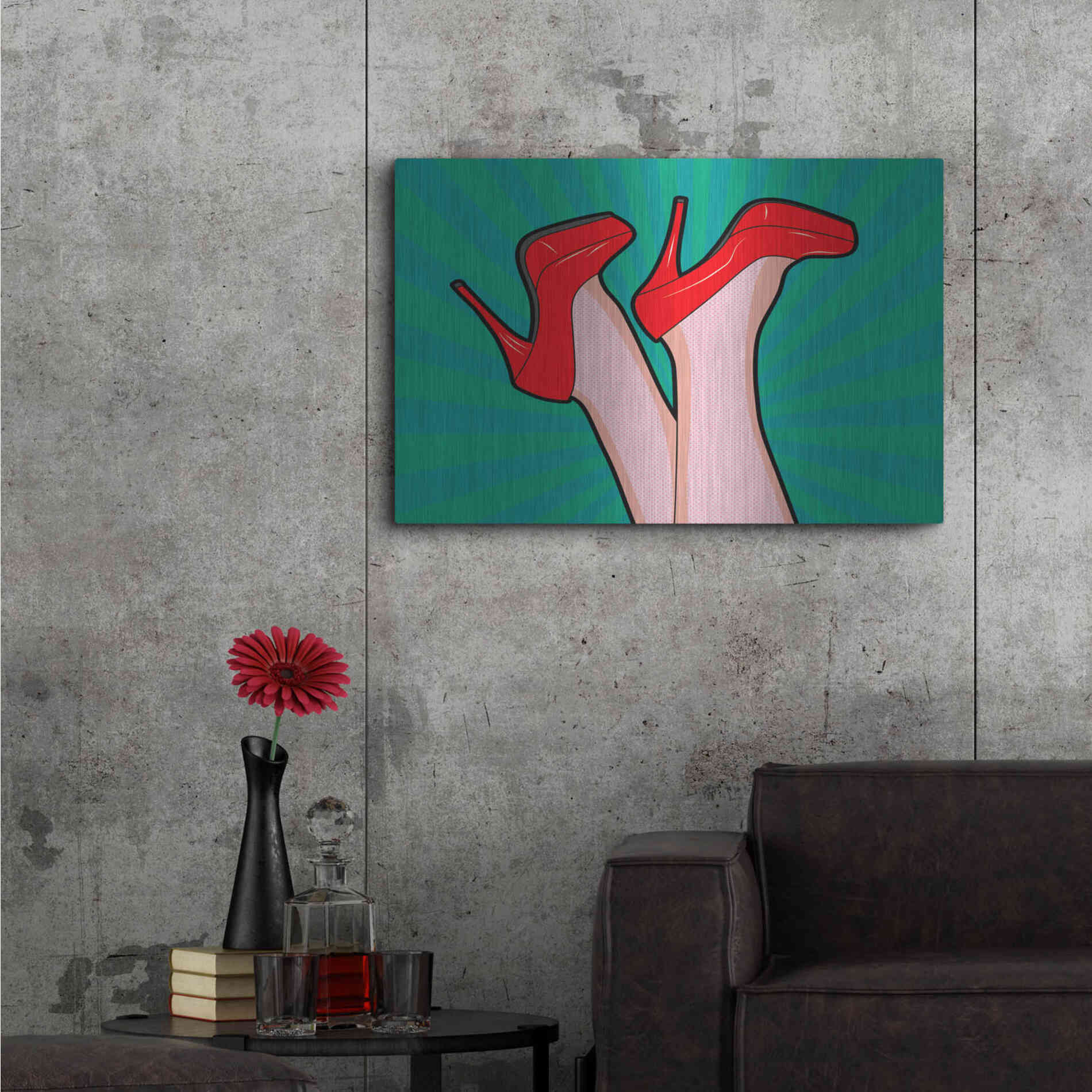 Luxe Metal Art 'Woman Legs With A Red Sexy Shoes' by Mark Ashkenazi, Metal Wall Art,36x24