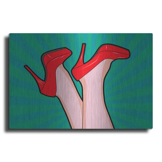 Luxe Metal Art 'Woman Legs With A Red Sexy Shoes' by Mark Ashkenazi, Metal Wall Art