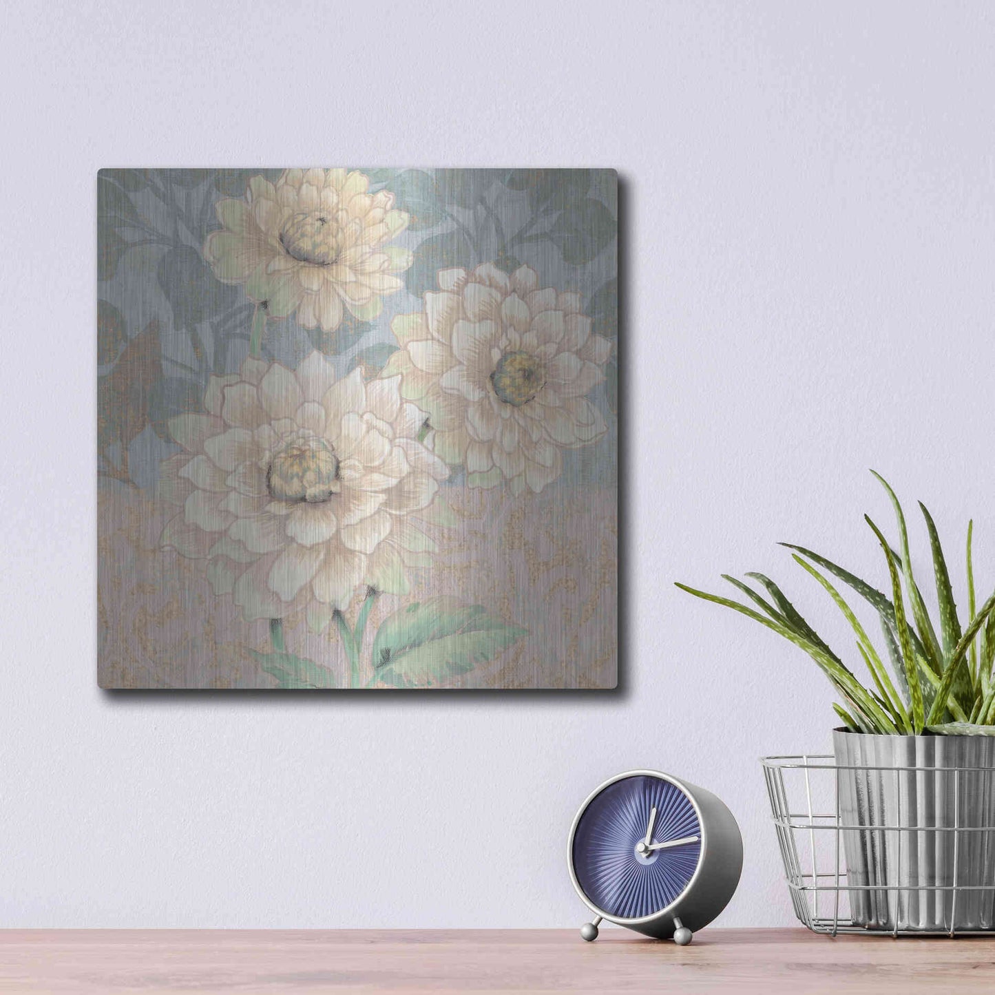 Luxe Metal Art 'Trois Fleurs Collection B' by Tim O'Toole, Metal Wall Art,12x12