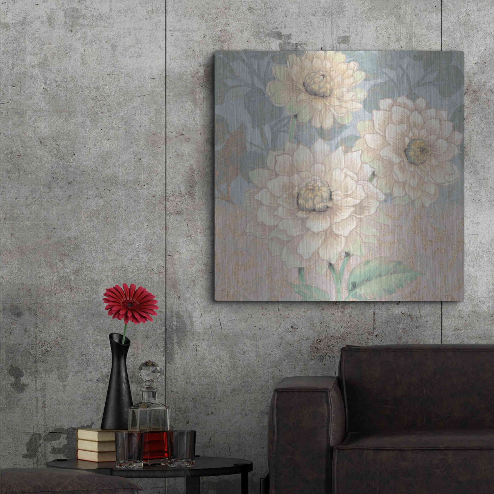 Luxe Metal Art 'Trois Fleurs Collection B' by Tim O'Toole, Metal Wall Art,36x36