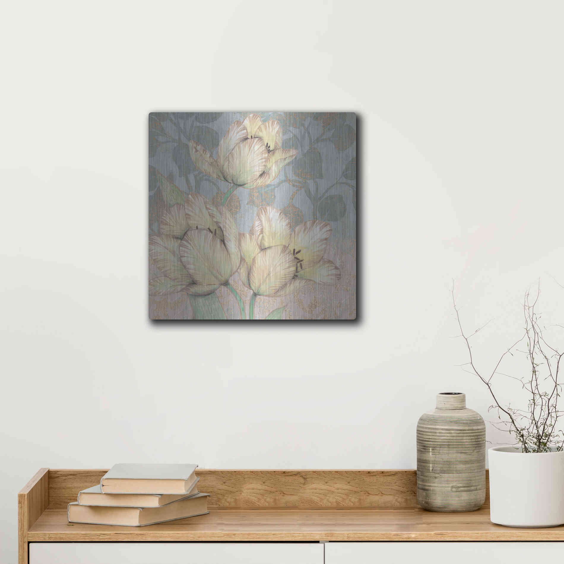 Luxe Metal Art 'Trois Fleurs Collection D' by Tim O'Toole, Metal Wall Art,12x12