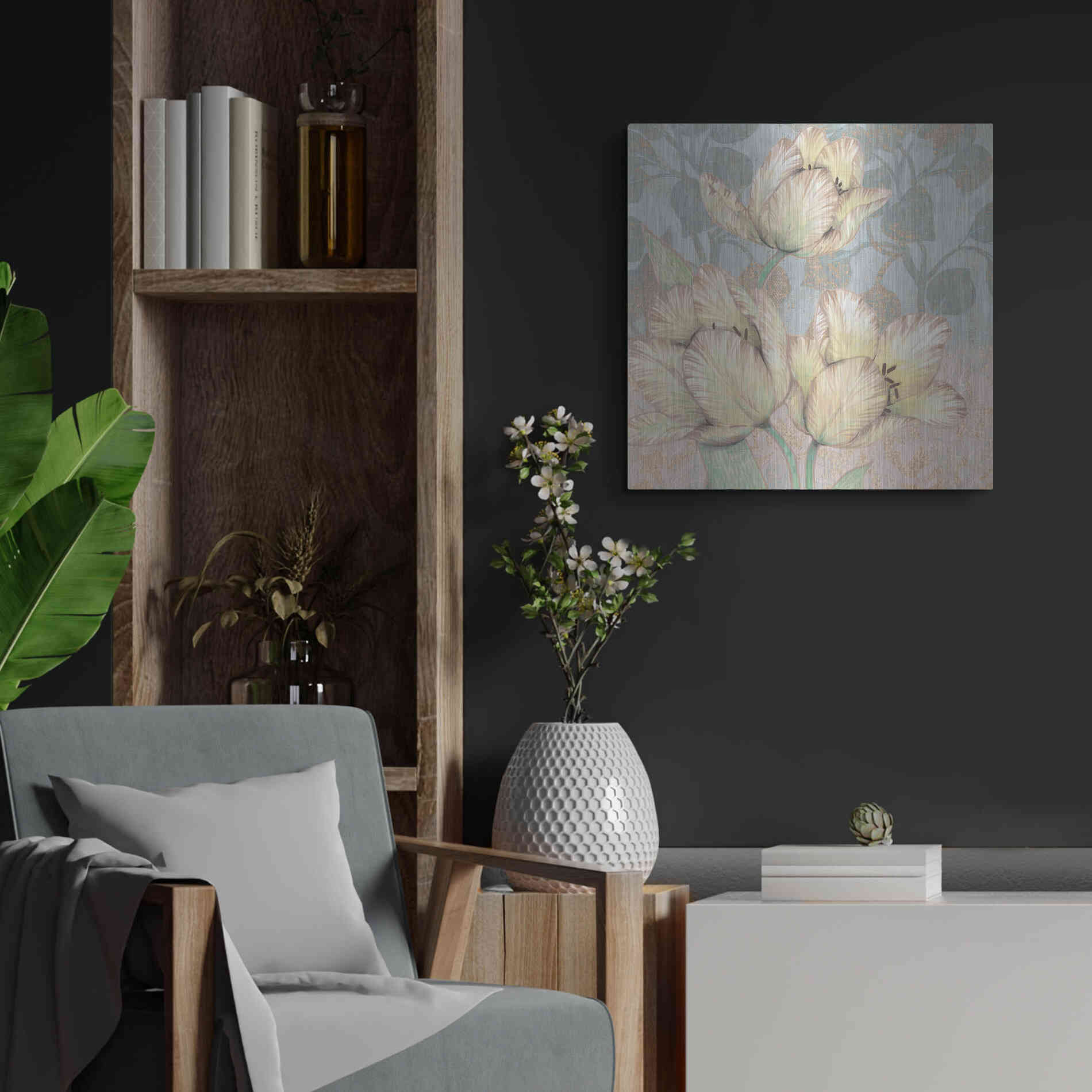 Luxe Metal Art 'Trois Fleurs Collection D' by Tim O'Toole, Metal Wall Art,24x24