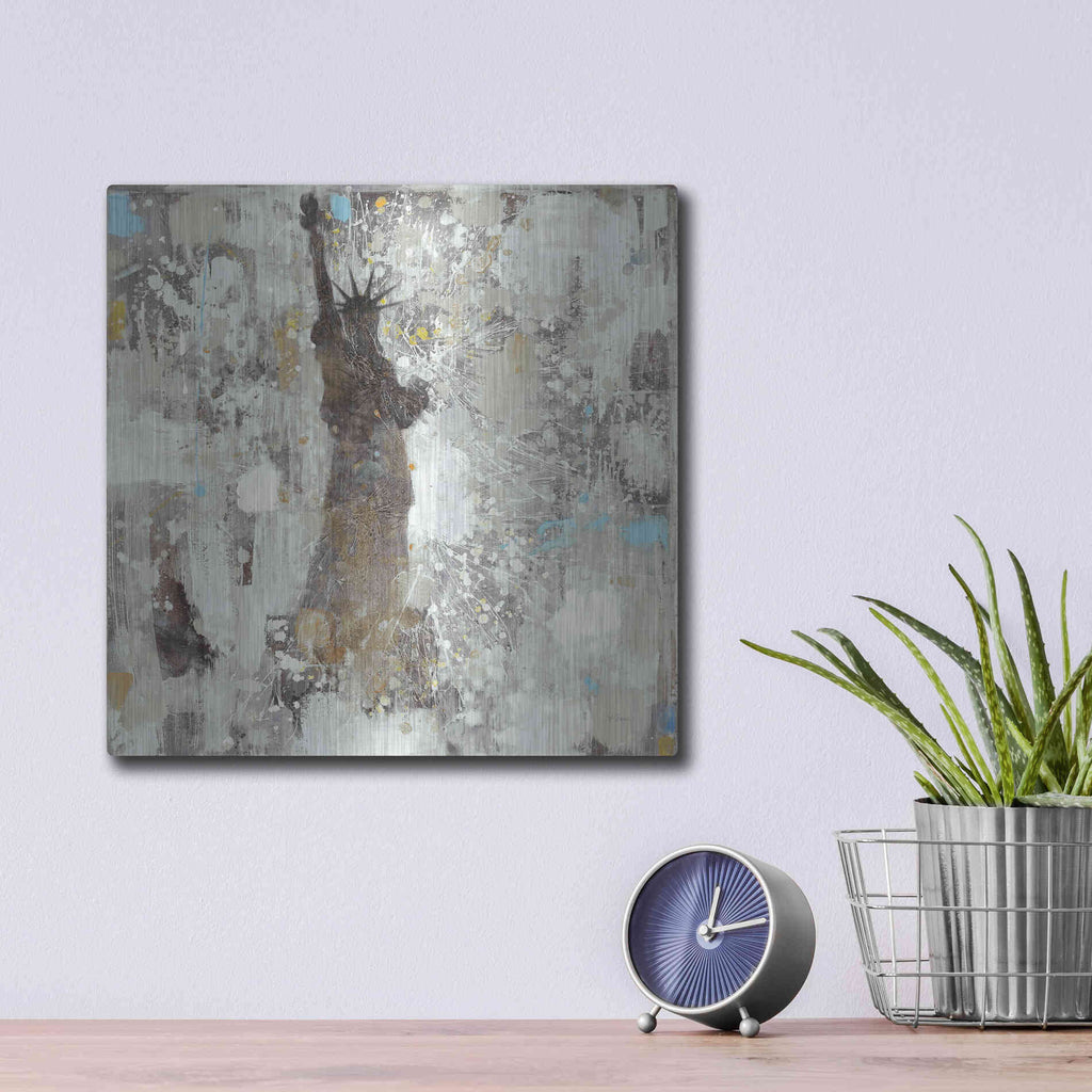 Luxe Metal Art 'Statue of Liberty Neutral' by Albena Hristova, Metal Wall Art,12x12