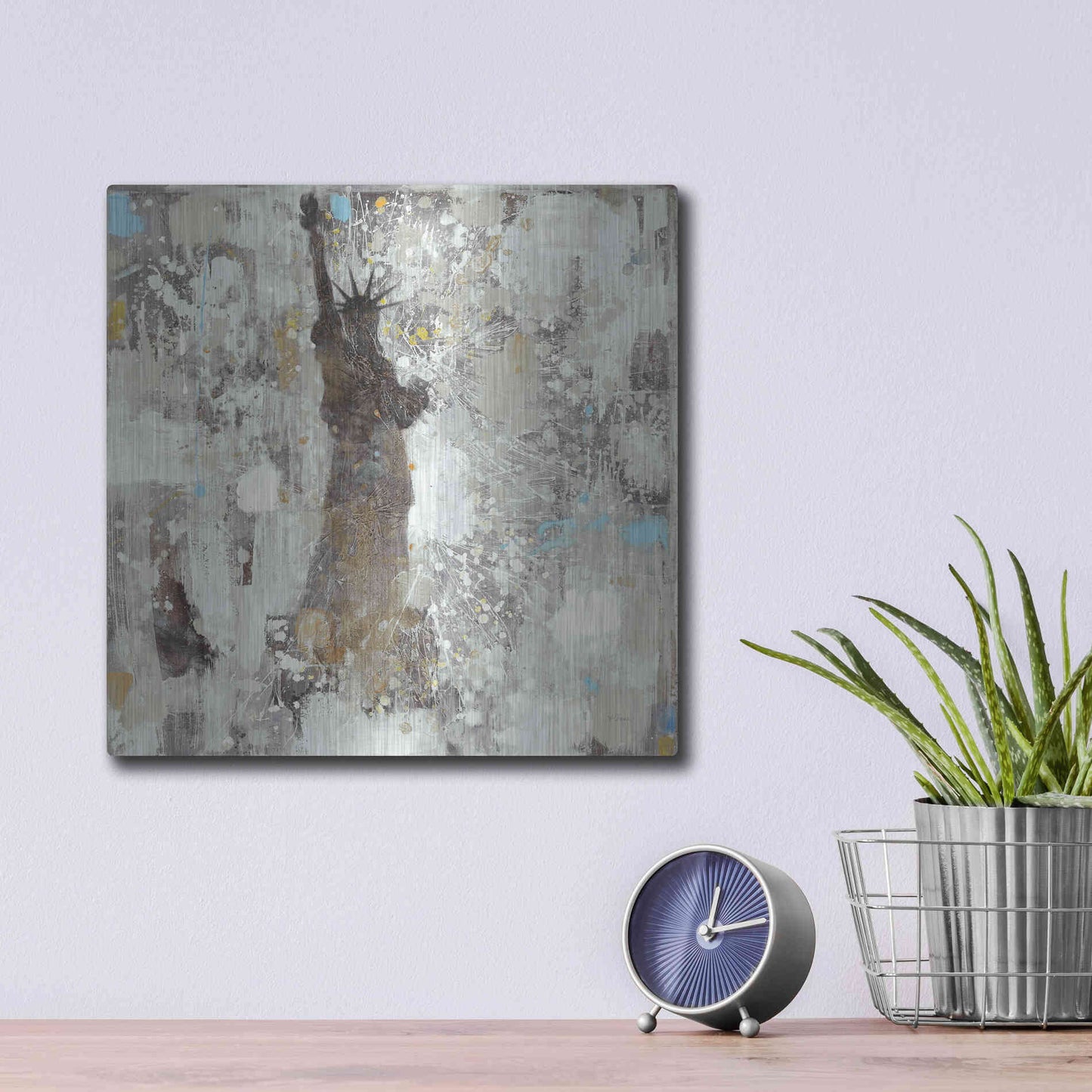 Luxe Metal Art 'Statue of Liberty Neutral' by Albena Hristova, Metal Wall Art,12x12