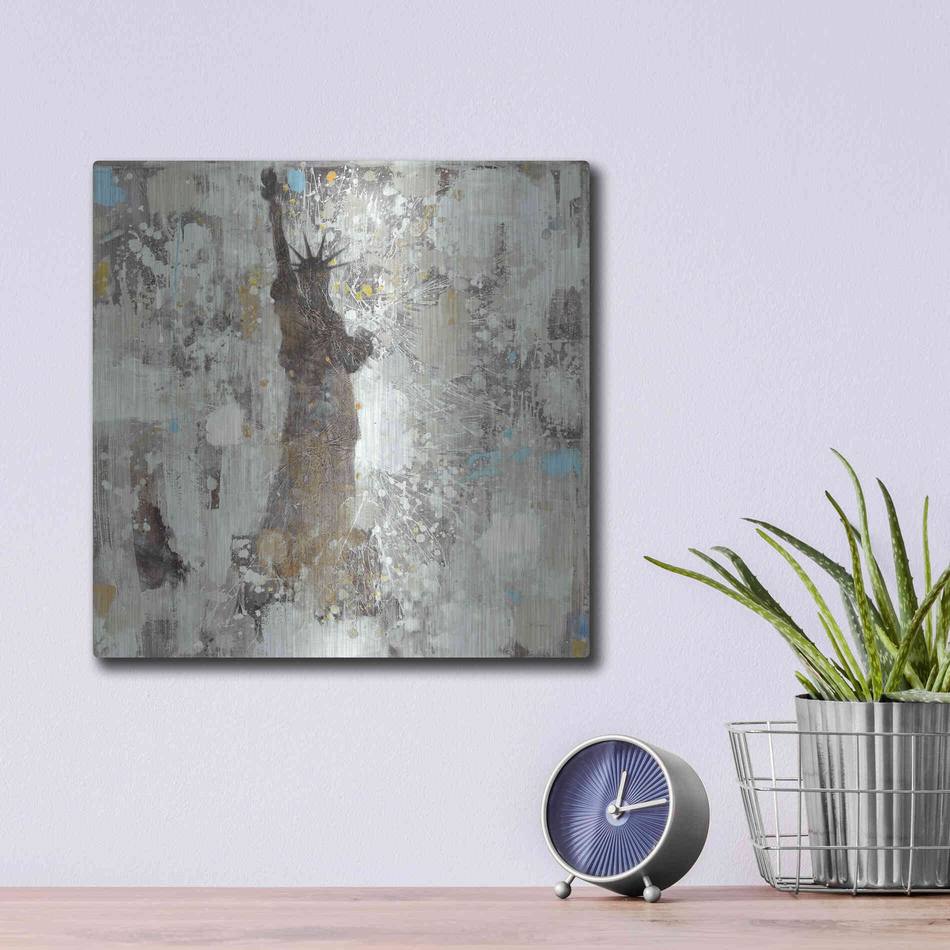 Luxe Metal Art 'Statue of Liberty Neutral' by Albena Hristova, Metal Wall Art,12x12