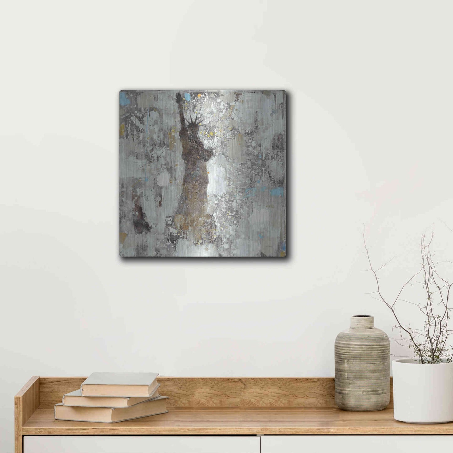 Luxe Metal Art 'Statue of Liberty Neutral' by Albena Hristova, Metal Wall Art,12x12