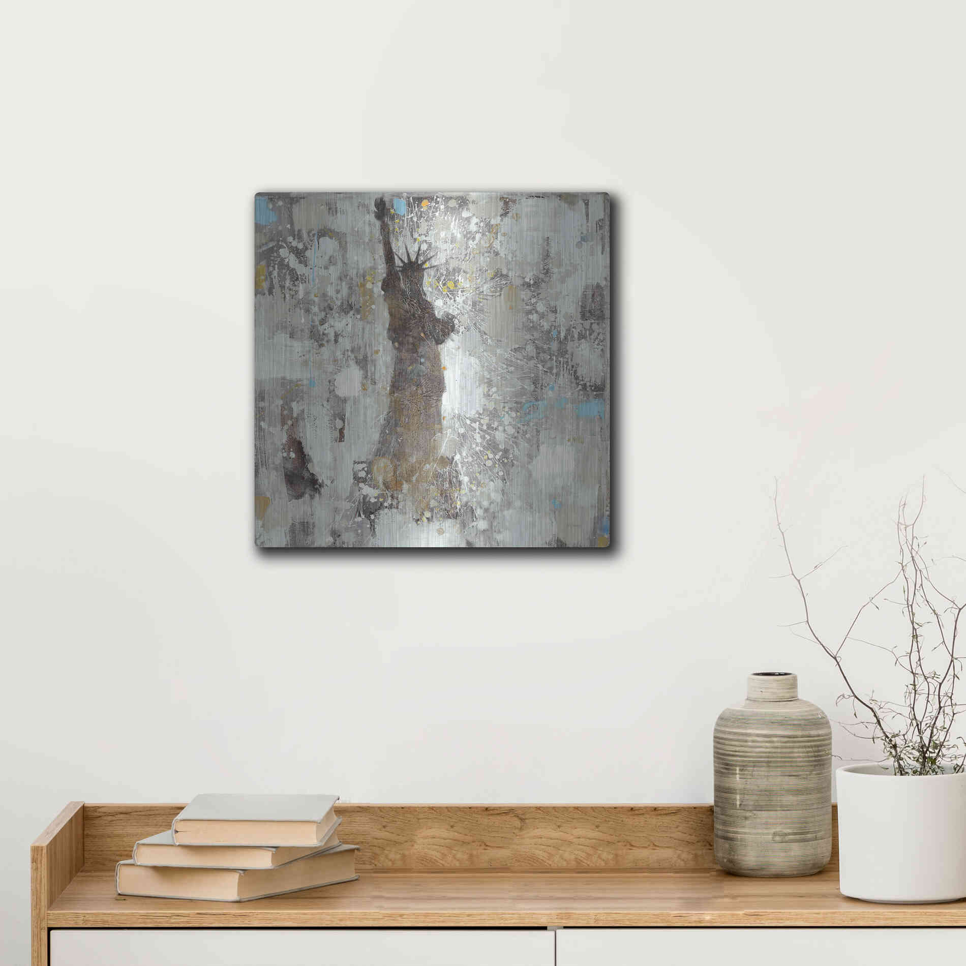 Luxe Metal Art 'Statue of Liberty Neutral' by Albena Hristova, Metal Wall Art,12x12