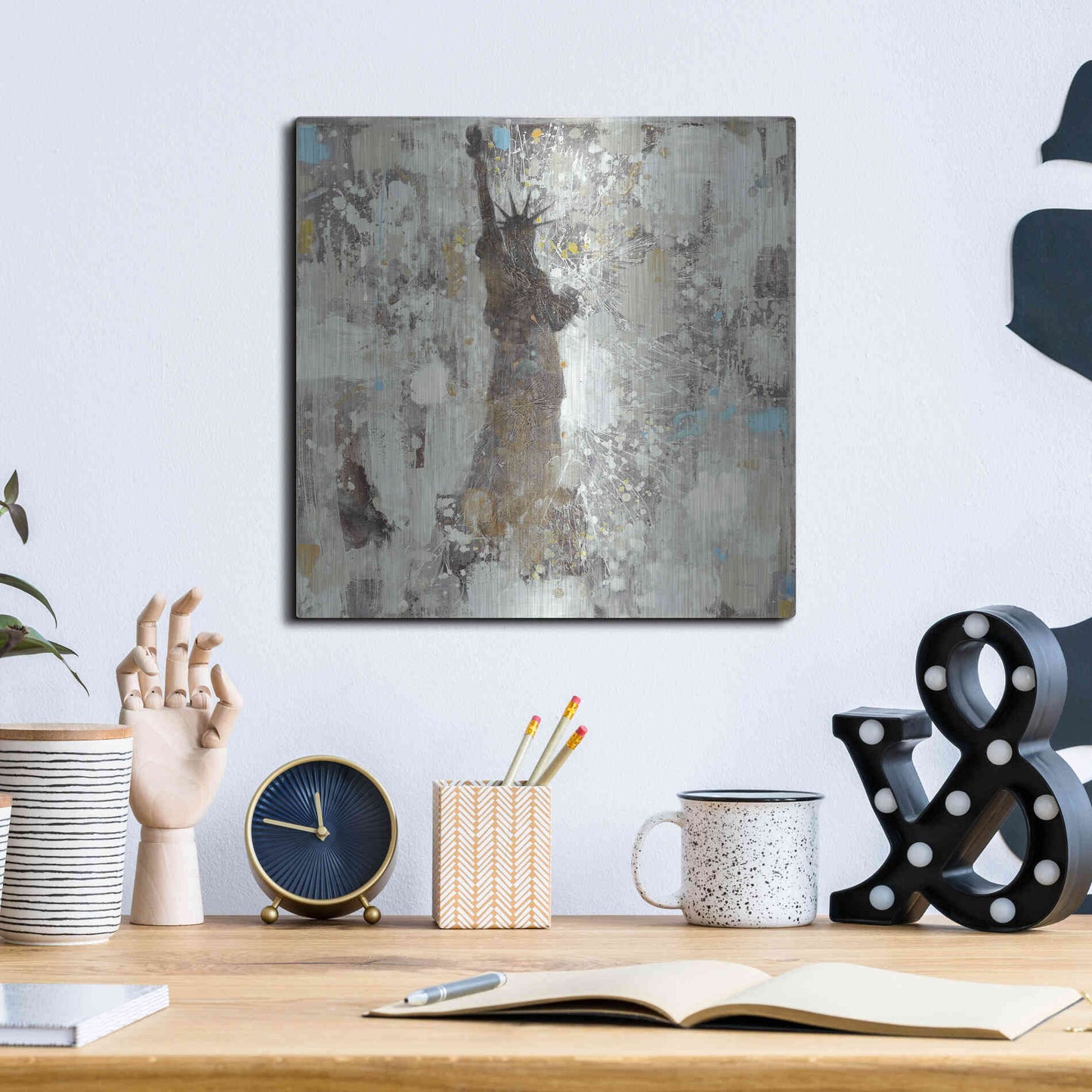 Luxe Metal Art 'Statue of Liberty Neutral' by Albena Hristova, Metal Wall Art,12x12