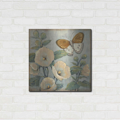 Luxe Metal Art 'Butterfly & Hollyhocks I' by Tim O'Toole, Metal Wall Art,24x24