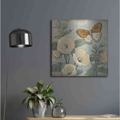 Luxe Metal Art 'Butterfly & Hollyhocks I' by Tim O'Toole, Metal Wall Art,24x24