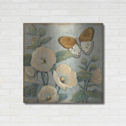 Luxe Metal Art 'Butterfly & Hollyhocks I' by Tim O'Toole, Metal Wall Art,36x36