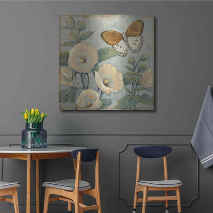 Luxe Metal Art 'Butterfly & Hollyhocks I' by Tim O'Toole, Metal Wall Art,36x36