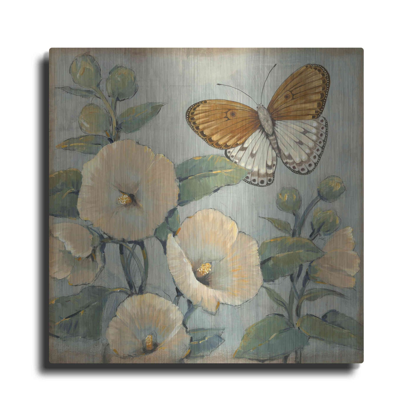 Luxe Metal Art 'Butterfly & Hollyhocks I' by Tim O'Toole, Metal Wall Art