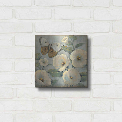 Luxe Metal Art 'Butterfly & Hollyhocks II' by Tim O'Toole, Metal Wall Art,12x12