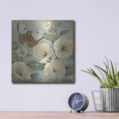 Luxe Metal Art 'Butterfly & Hollyhocks II' by Tim O'Toole, Metal Wall Art,12x12