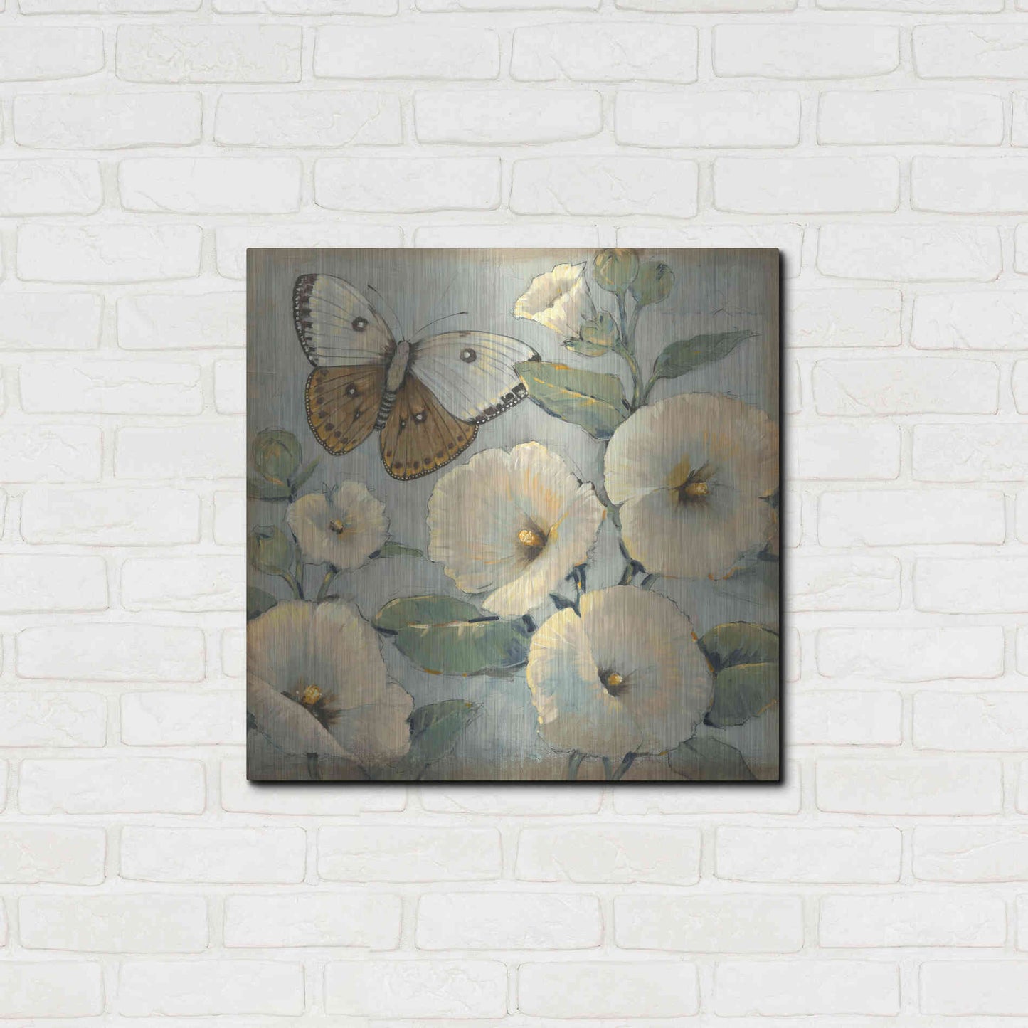 Luxe Metal Art 'Butterfly & Hollyhocks II' by Tim O'Toole, Metal Wall Art,24x24