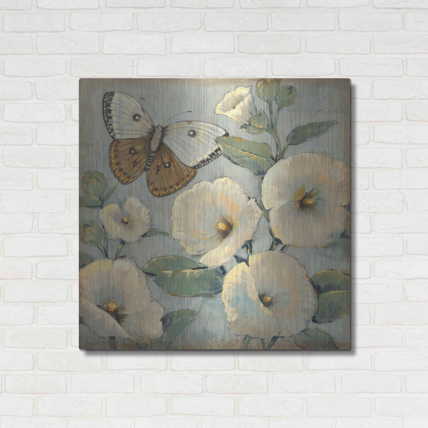 Luxe Metal Art 'Butterfly & Hollyhocks II' by Tim O'Toole, Metal Wall Art,36x36
