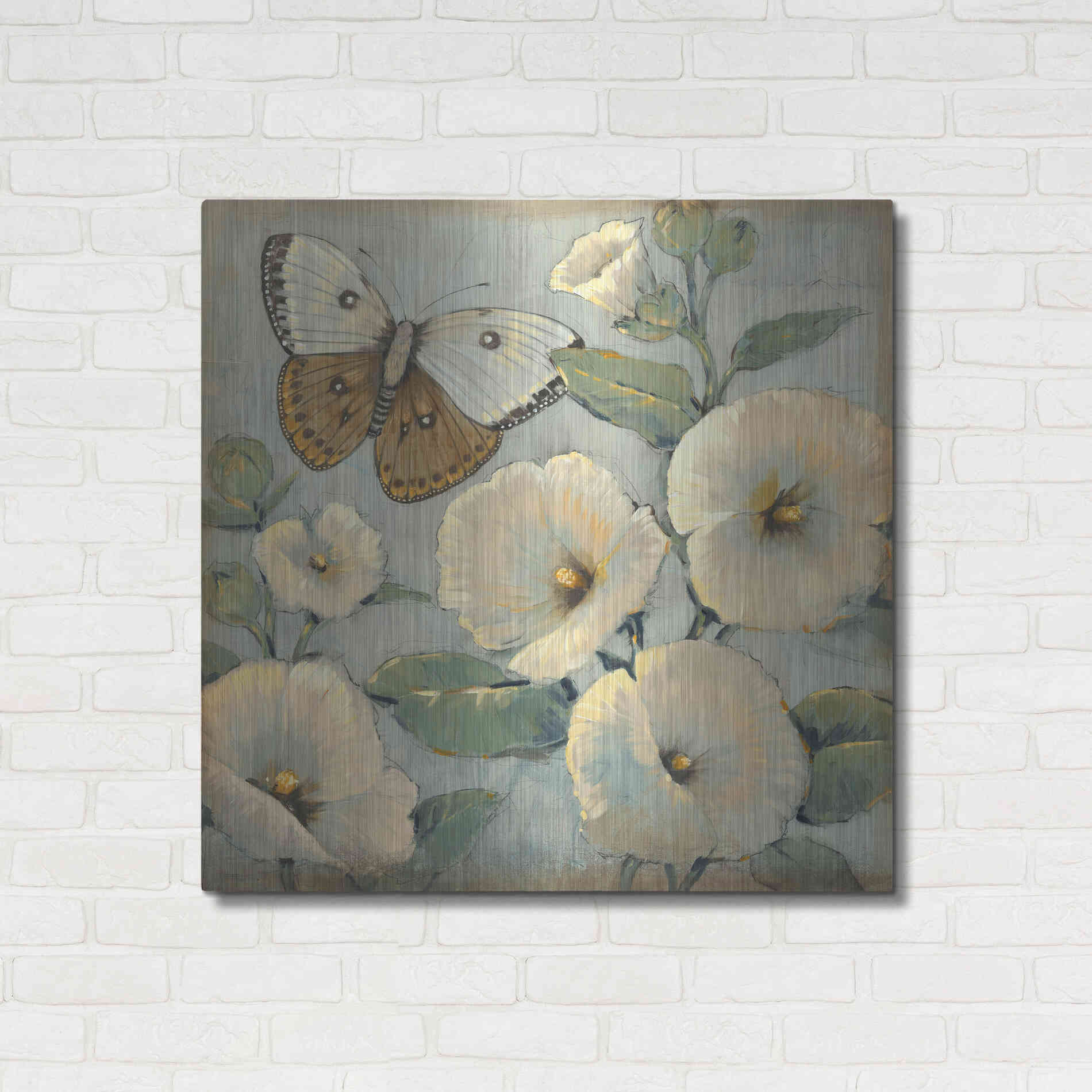 Luxe Metal Art 'Butterfly & Hollyhocks II' by Tim O'Toole, Metal Wall Art,36x36