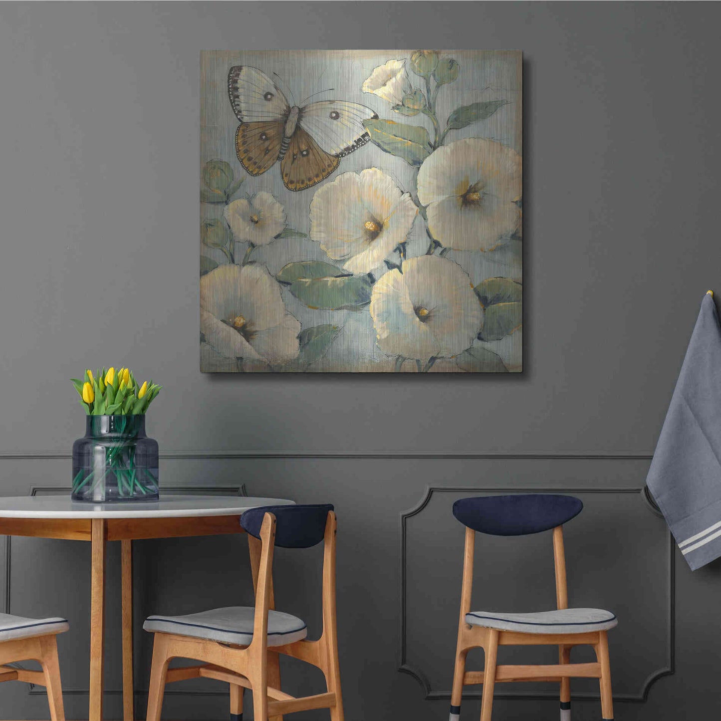 Luxe Metal Art 'Butterfly & Hollyhocks II' by Tim O'Toole, Metal Wall Art,36x36