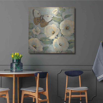 Luxe Metal Art 'Butterfly & Hollyhocks II' by Tim O'Toole, Metal Wall Art,36x36