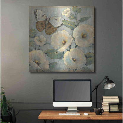 Luxe Metal Art 'Butterfly & Hollyhocks II' by Tim O'Toole, Metal Wall Art,36x36
