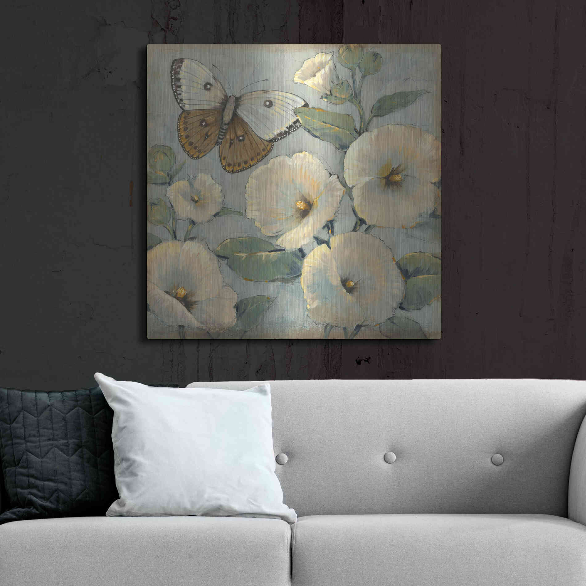 Luxe Metal Art 'Butterfly & Hollyhocks II' by Tim O'Toole, Metal Wall Art,36x36