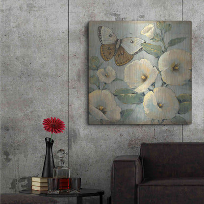 Luxe Metal Art 'Butterfly & Hollyhocks II' by Tim O'Toole, Metal Wall Art,36x36