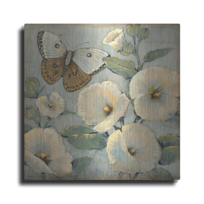 Luxe Metal Art 'Butterfly & Hollyhocks II' by Tim O'Toole, Metal Wall Art