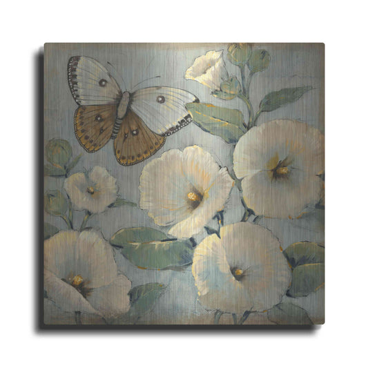 Luxe Metal Art 'Butterfly & Hollyhocks II' by Tim O'Toole, Metal Wall Art