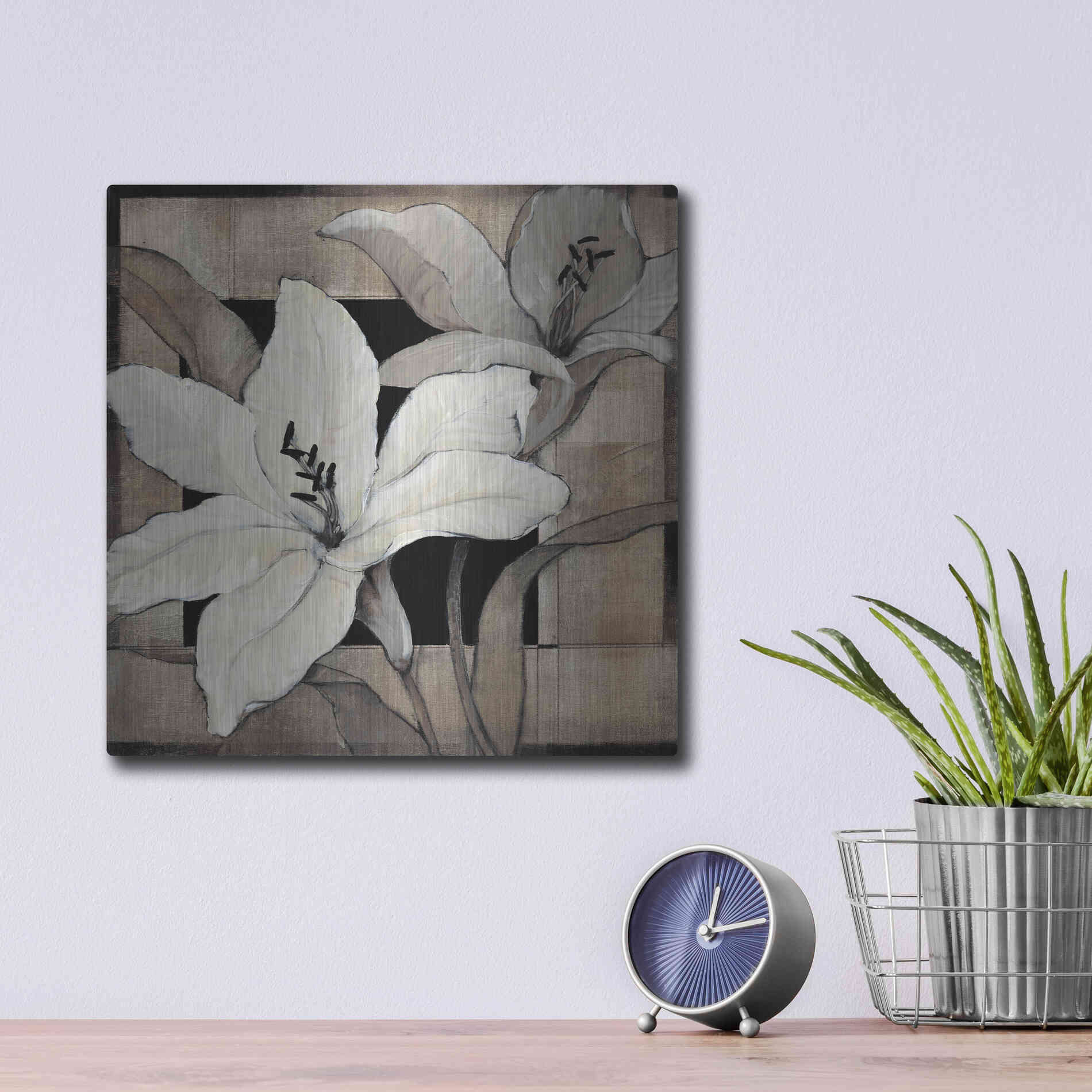 Luxe Metal Art 'Dramatic Lily Grid I' by Tim O'Toole, Metal Wall Art,12x12