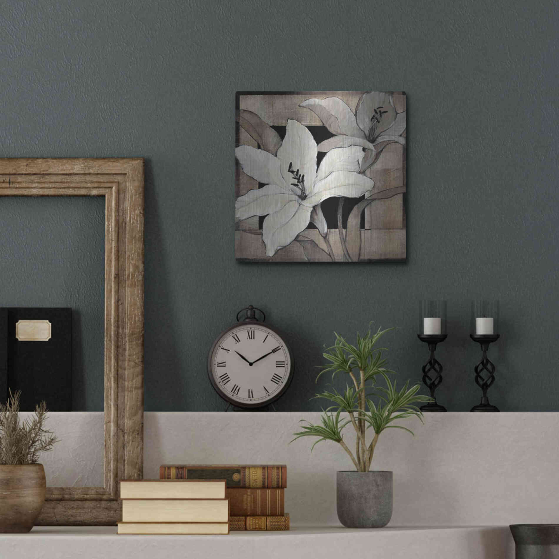 Luxe Metal Art 'Dramatic Lily Grid I' by Tim O'Toole, Metal Wall Art,12x12