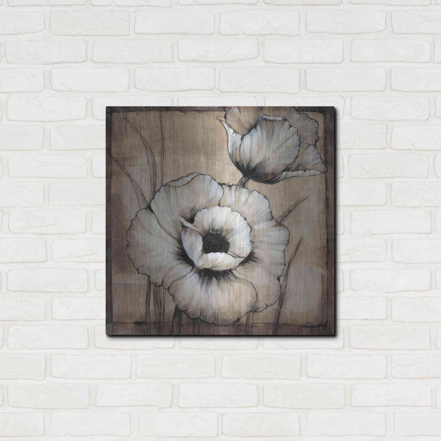 Luxe Metal Art 'Neutral Poppies I' by Tim O'Toole, Metal Wall Art,24x24