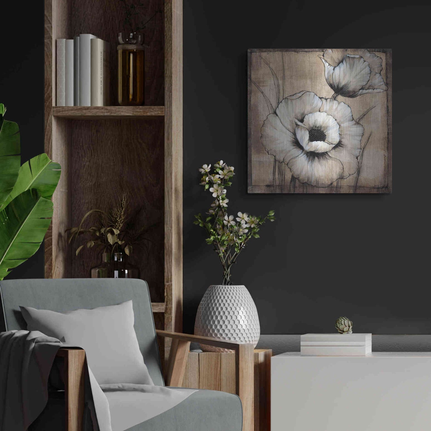 Luxe Metal Art 'Neutral Poppies I' by Tim O'Toole, Metal Wall Art,24x24