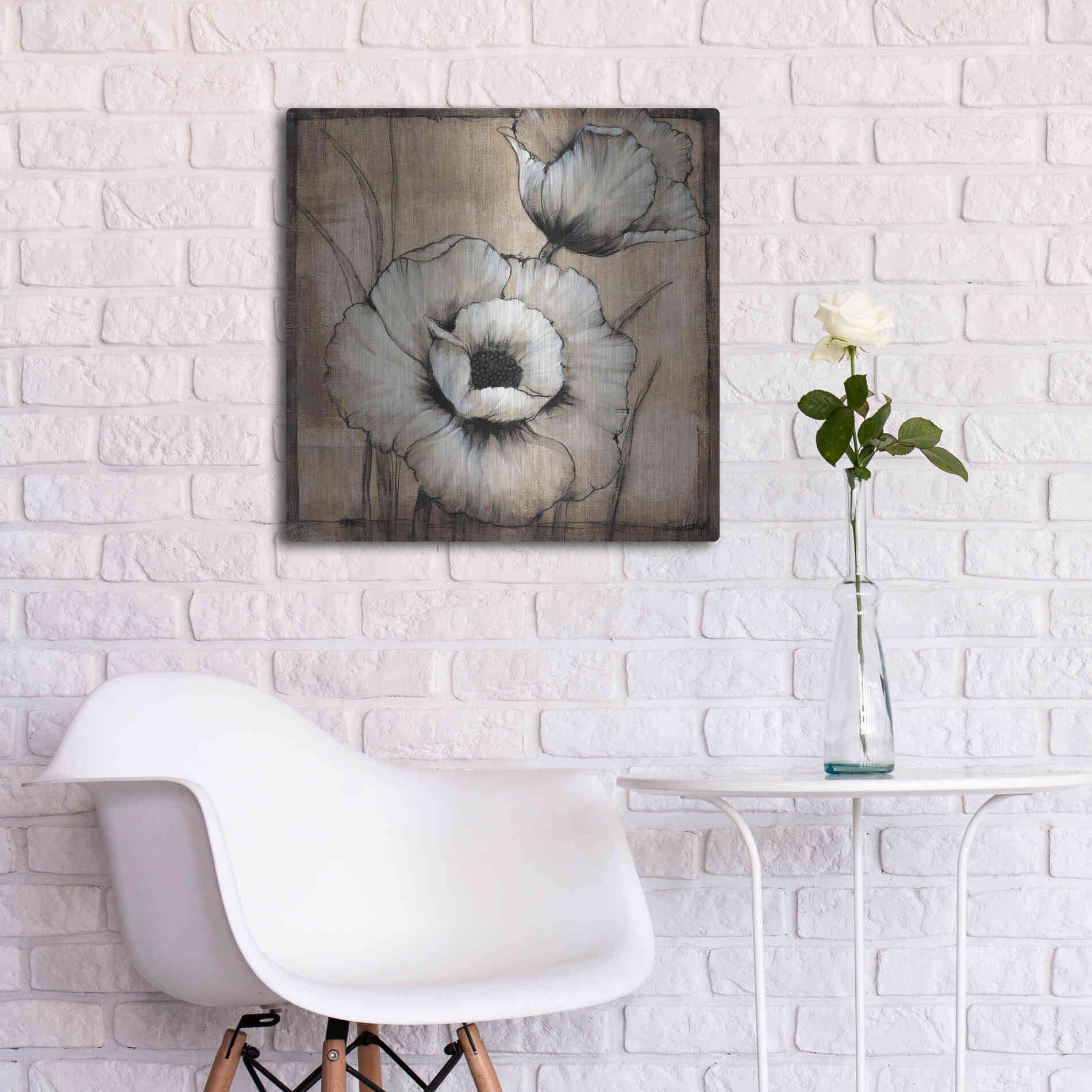 Luxe Metal Art 'Neutral Poppies I' by Tim O'Toole, Metal Wall Art,24x24