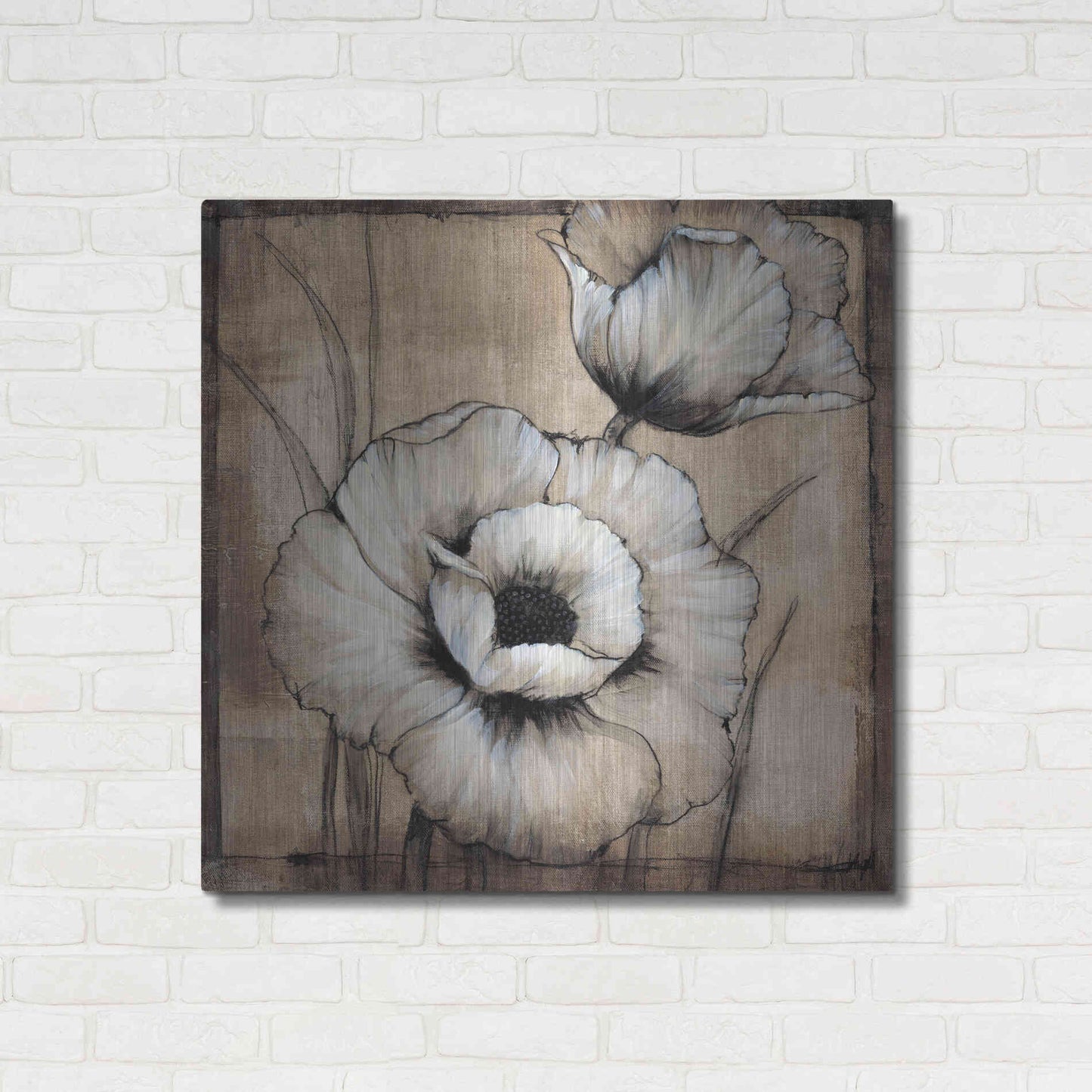 Luxe Metal Art 'Neutral Poppies I' by Tim O'Toole, Metal Wall Art,36x36